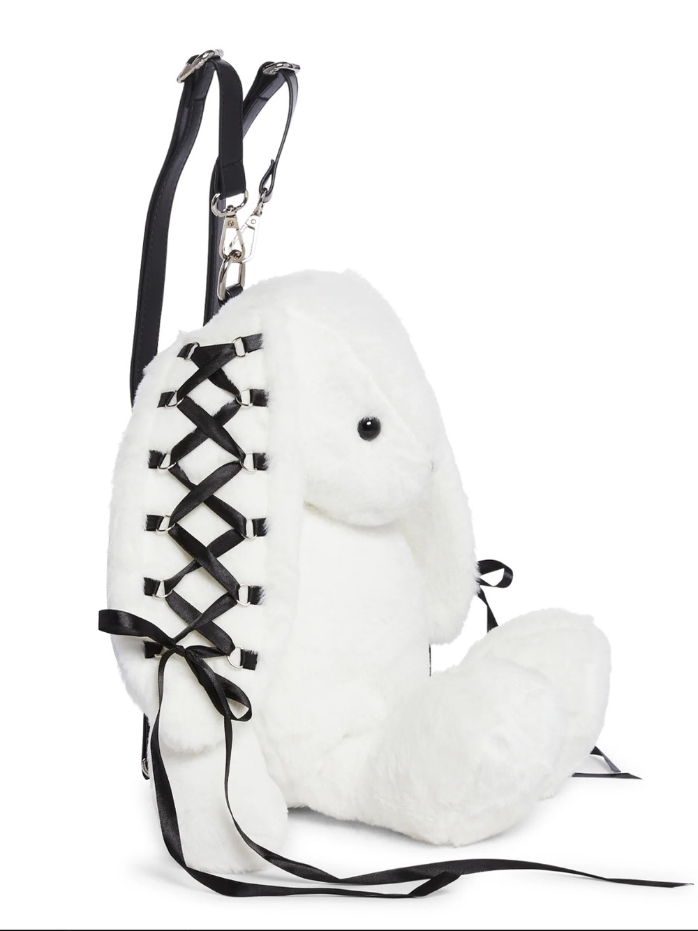 White Bunny Plush Backpack with Black Ribbon Details - Picture 3 of 5